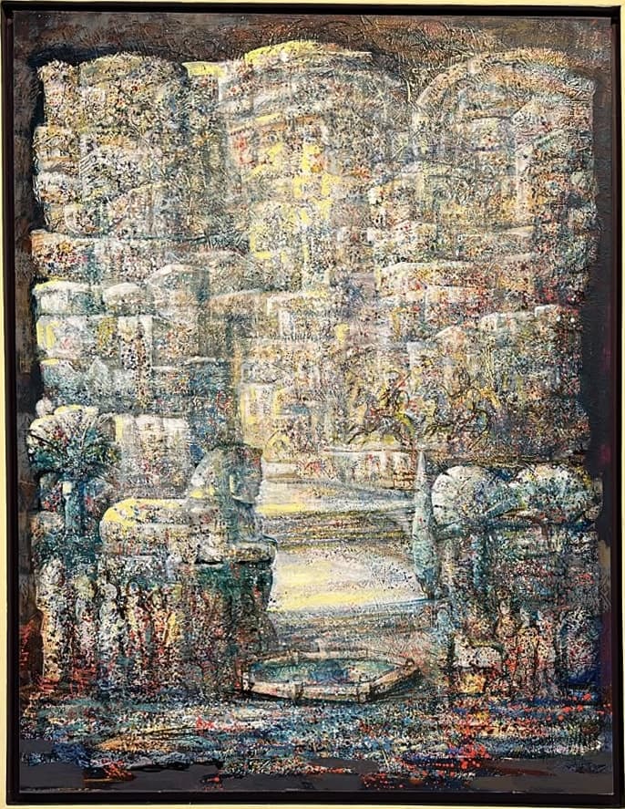 Distant City — Oil on canvas, 116 × 90 cm (2026). Abel Karen Kazinyan.