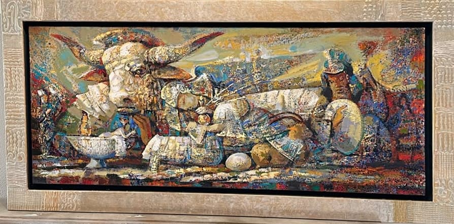 Minotaur — Oil on canvas, 45 × 110 cm (2020). Abel Karen Kazinyan.